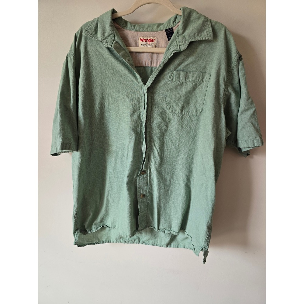 Wrangler Authentics Mens XL Sage Green 100% Cotton Short Sleeve Button Shirt